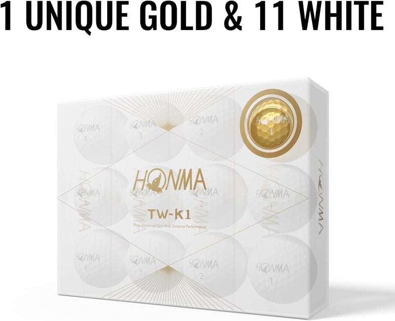 Honma TW-K1 Premium 3-Piece Golf Balls (1 Dozen),1 Exclusive Gold Ball + 11 White, Tour-Level Performance with Urethane Cover, Aerodynamic Dimples for High Launch & Greenside Precision,for Men Women - Image 2